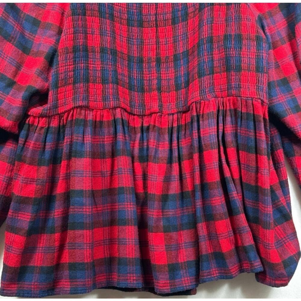 Torrid Red Smocked Babydoll Top Flannel Buffalo Plaid Sz 3 / 3X Puff Sleeve - Picture 9 of 12